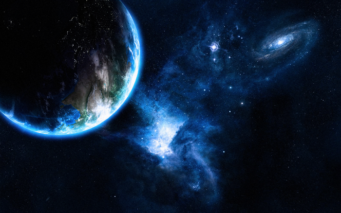 Earth and galaxy in deep space