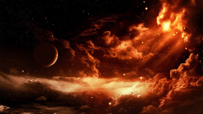 Space with planet and nebula