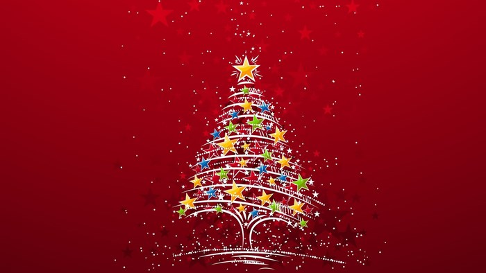 Christmas Tree with Stars on Red Background