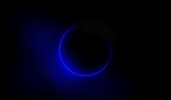Blue Neon Crescent on Black Background