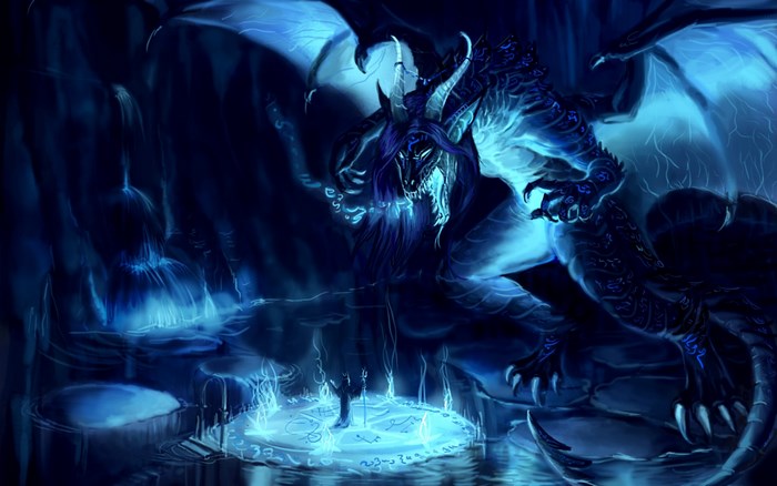 Blue Dragon in a Mystical Cave