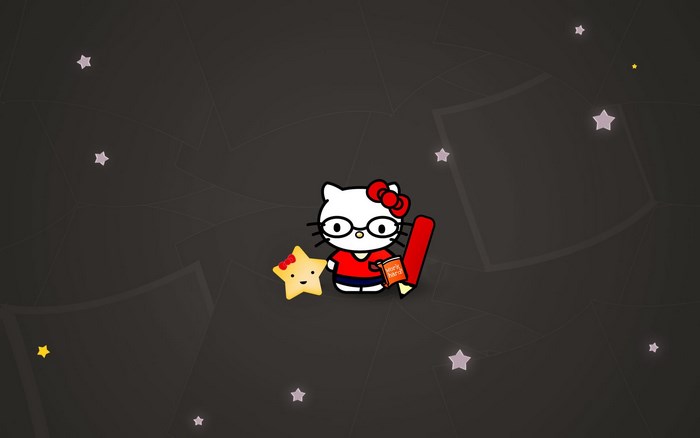 Hello Kitty with Star and Red Pencil