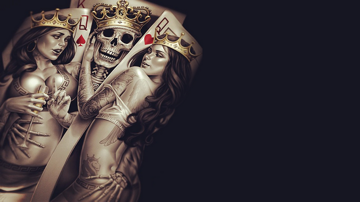 Skeleton King and Queens with Playing Cards