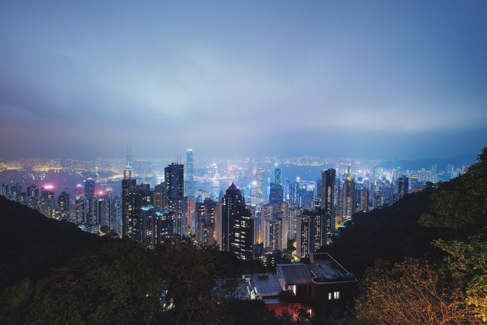 Hong Kong cityscape at dusk from Victoria Peak