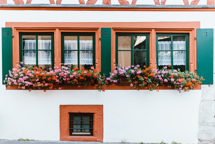 Rothenburg ob der Tauber facade with flower boxes