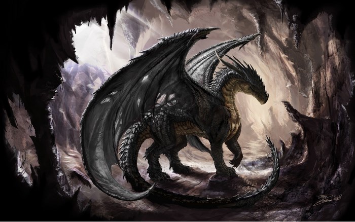 Black dragon in a cave