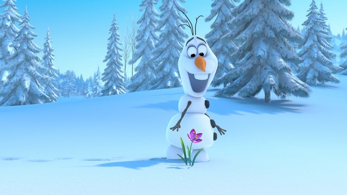 Olaf from Frozen in a snowy forest