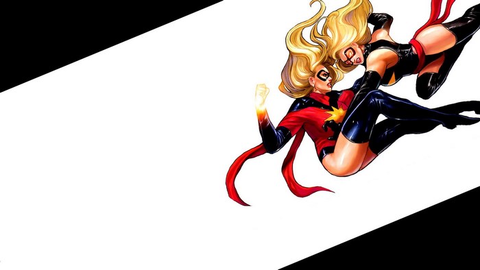 Ms. Marvel and Captain Marvel fighting