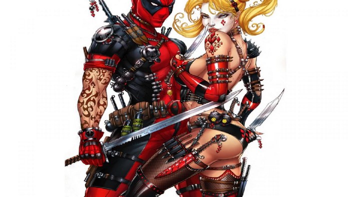 Deadpool and Harley Quinn with knives