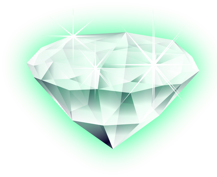 Diamond with sparkling highlights on green background