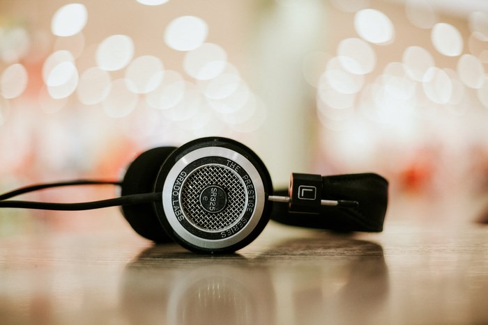 Grado Labs SR325 Headphones on a Wooden Surface