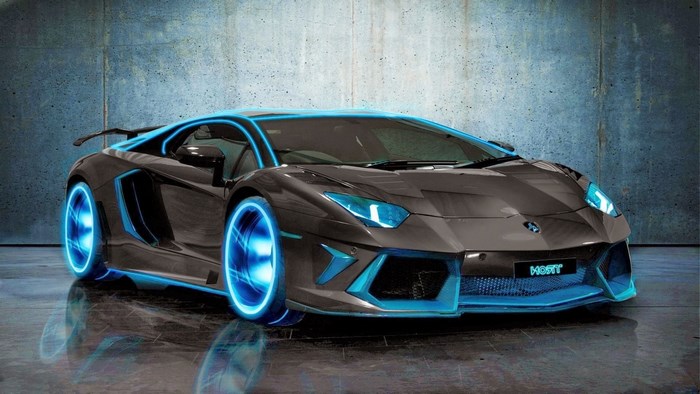 Lamborghini with Neon Blue Glow