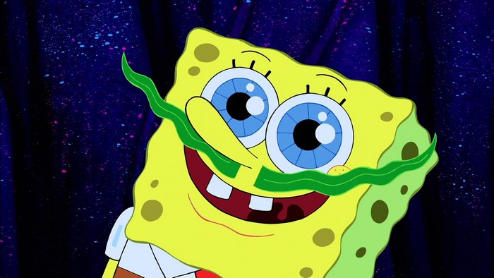 SpongeBob SquarePants with seaweed mustache