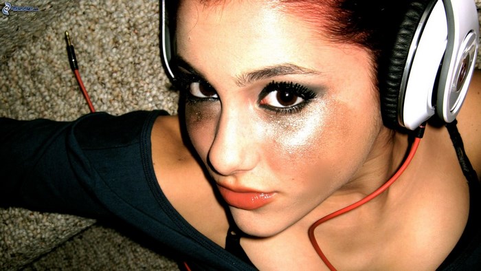 Ariana Grande wearing headphones