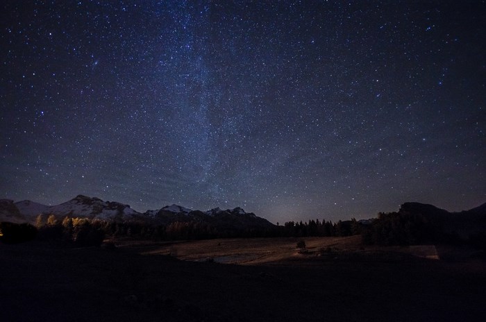 Starry Night Over French Alps Landscape