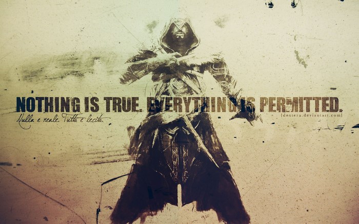 Assassin's Creed quote with stylized figure