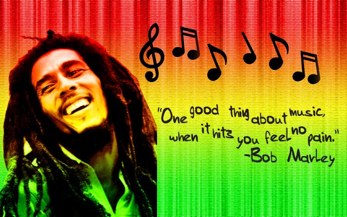 Bob Marley quote with music notes