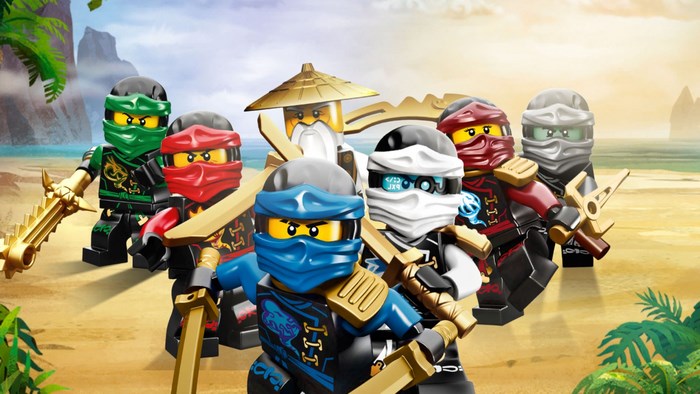 Lego Ninjago characters on a beach