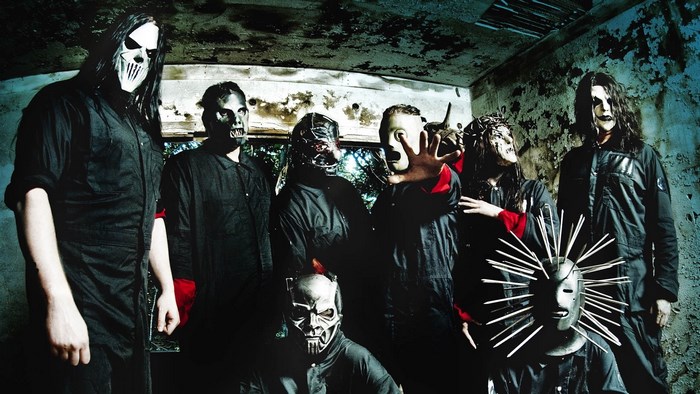 Slipknot band members in masks and uniforms