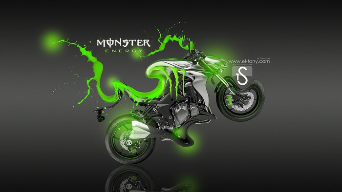 Monster Energy motorcycle with green splash