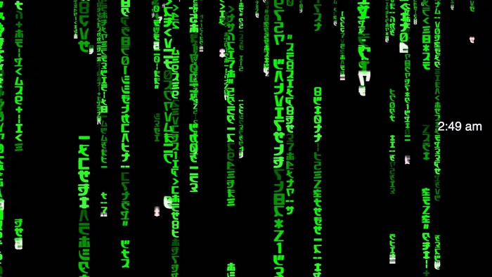 Matrix digital rain with time display