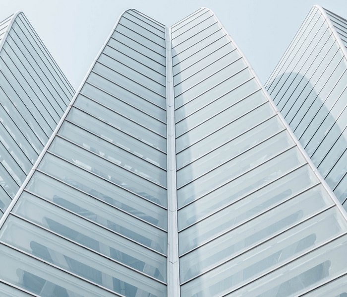 Geometric modern architecture with glass facade