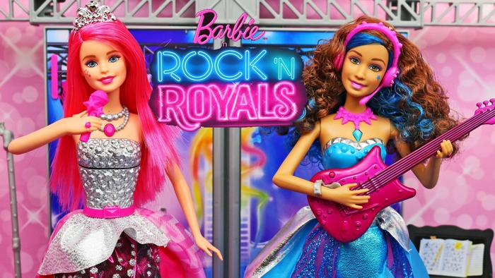 Barbie Rock 'n Royals dolls singing and playing guitar