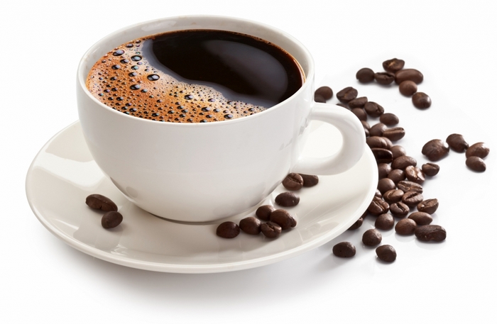 Cup of coffee with coffee beans