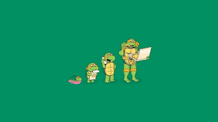 Teenage Mutant Ninja Turtles evolution with pizza