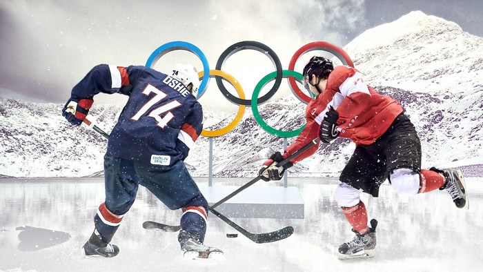 Ice Hockey Players and Olympic Rings