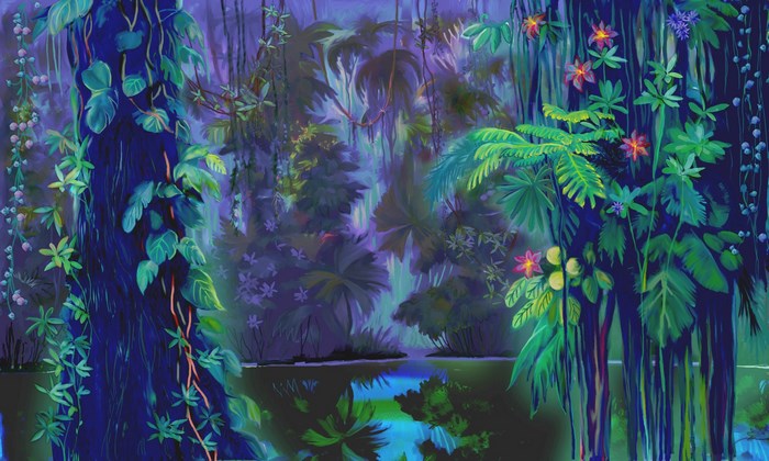 Jungle scene with plants and water