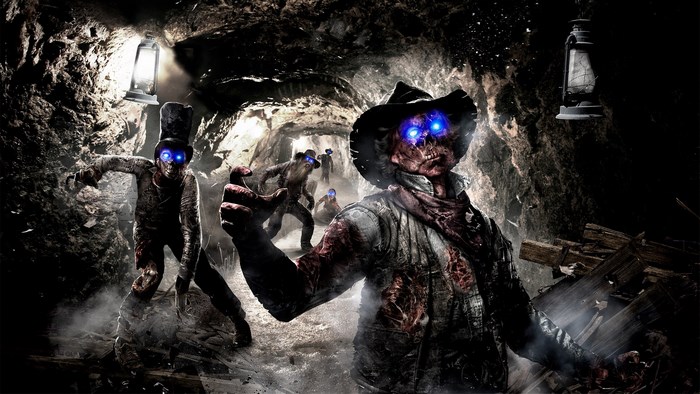Underground Horror Scene with Glowing-Eyed Zombies