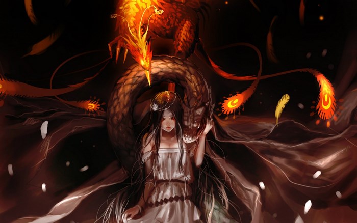 Girl with Dragon and Phoenix