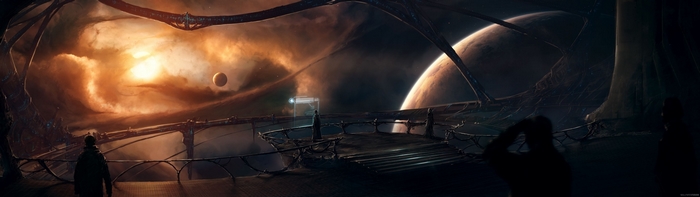 Sci-fi vista with planets and nebula