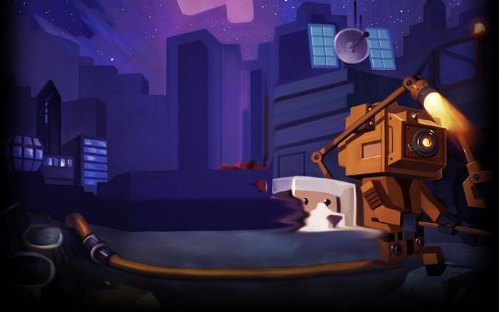 Robot with dog in futuristic city