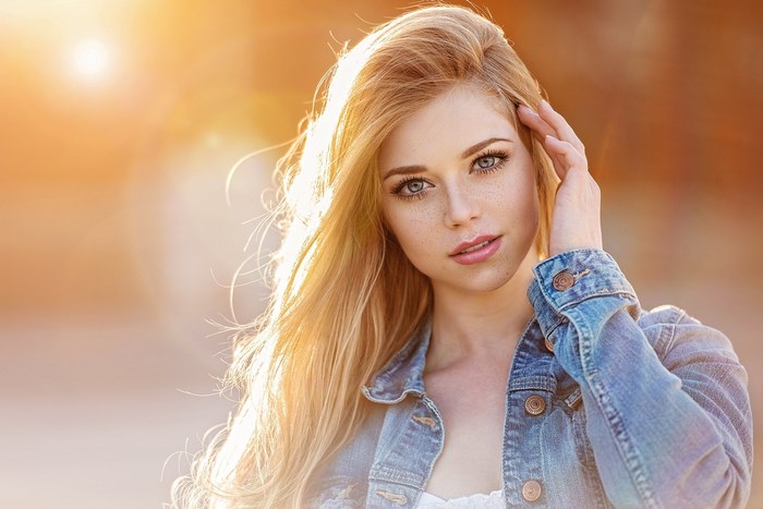 Portrait of a Blonde Woman in Denim Jacket