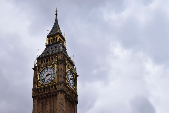 Big Ben Clock Tower in London Under Cloudy Sky