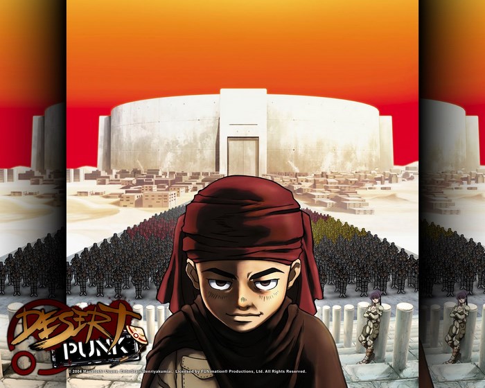 Desert Punk anime poster with characters and city