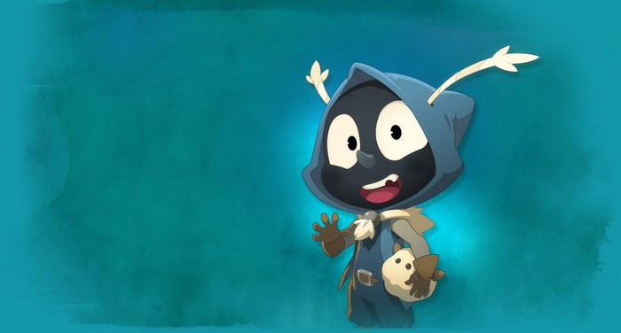 Dofus character with blue hood and antlers