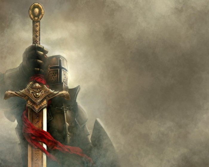 Crusader holding a sword