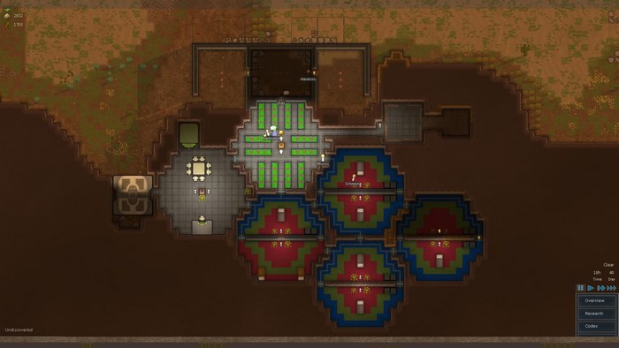 RimWorld colony with underground farms and recreation rooms