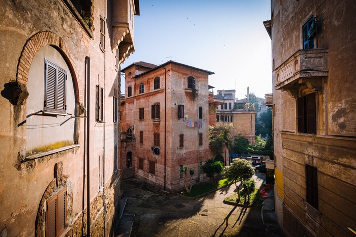 Street view of historic buildings in Italy