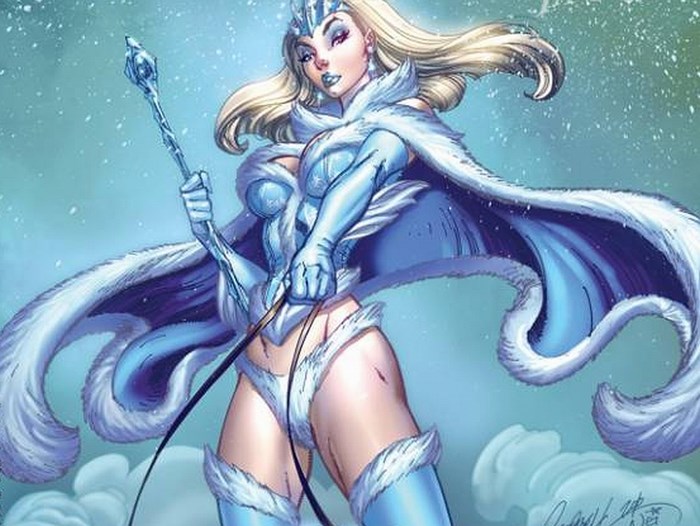 Snow Queen with staff and fur-lined cape