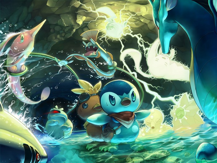 Pokemon battle with water and electric types