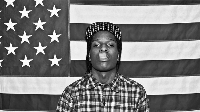 A$AP Rocky in front of American Flag
