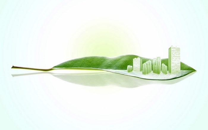 Cityscape on a green leaf