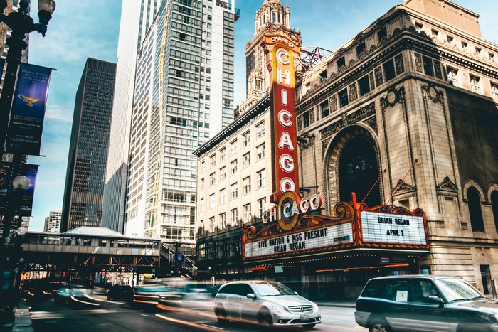 Chicago Theatre Marquee with Brian Regan Show
