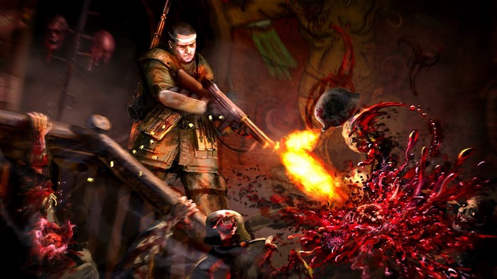 Soldier fighting zombies in Zombie Army Trilogy
