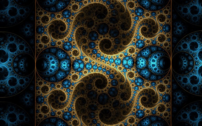 Fractal pattern with blue and gold swirls