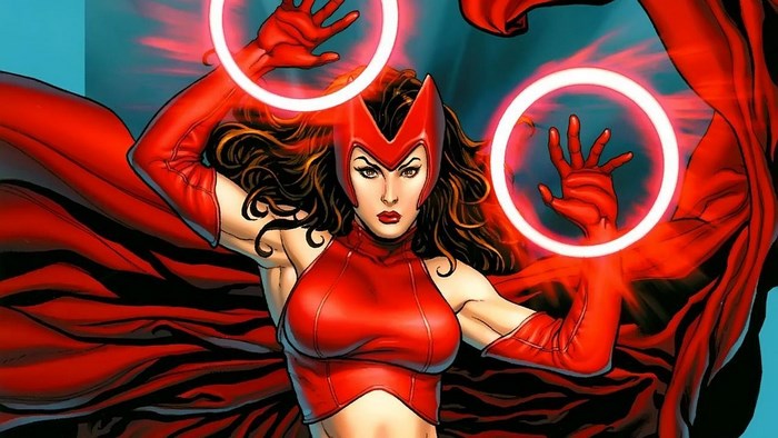 Scarlet Witch in Red Costume Casting Spells